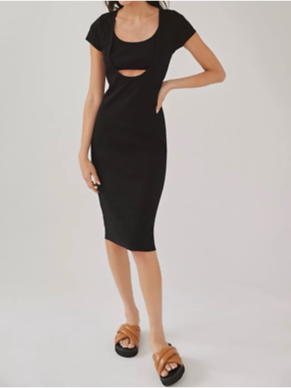 Anthropologie T. La Black Cutout Ribbed Midi Dress - Sleek Women's Dress Medium.